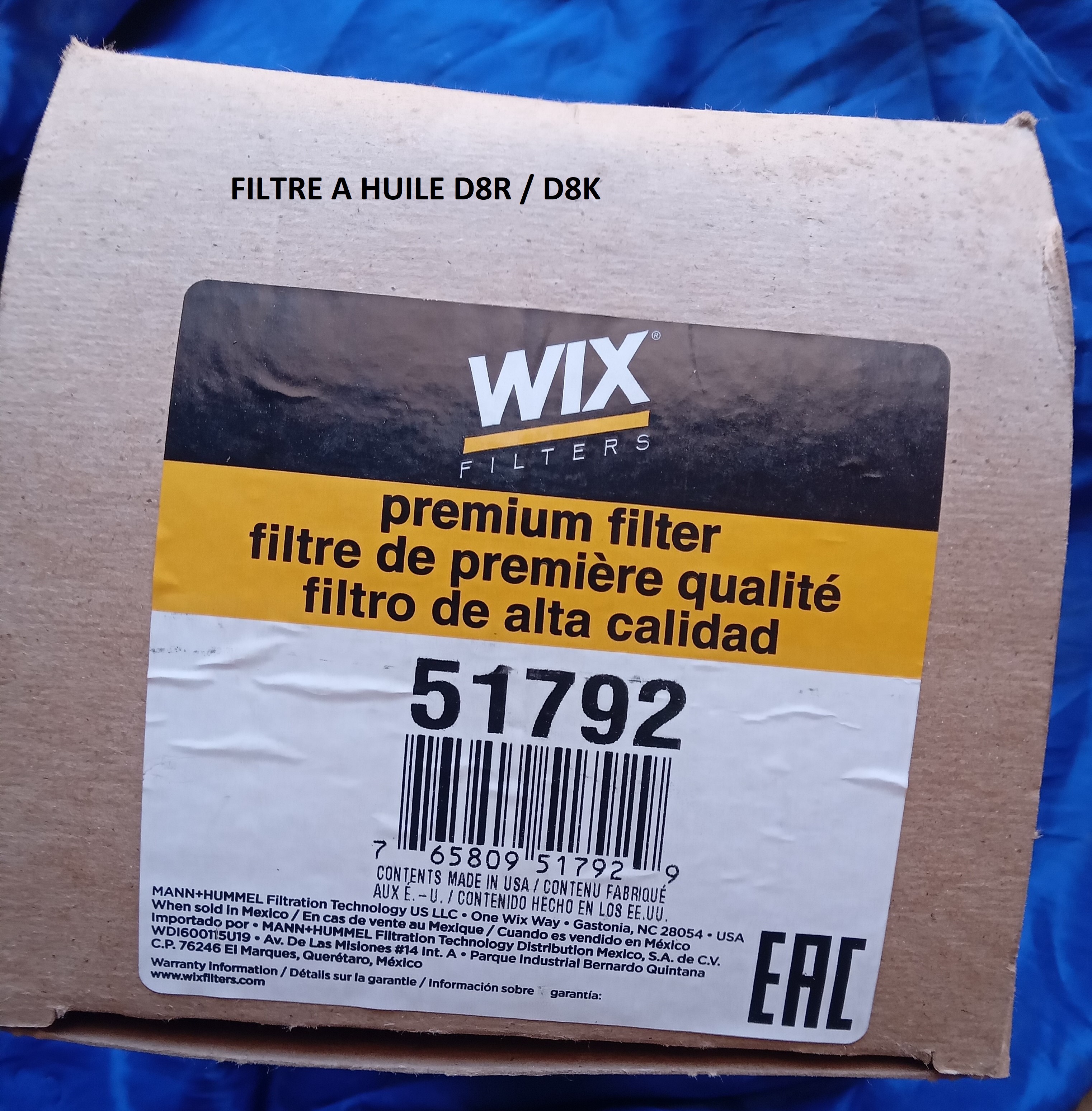 FILTRE A HUILE MOTEUR 3403 D8R ET D8K