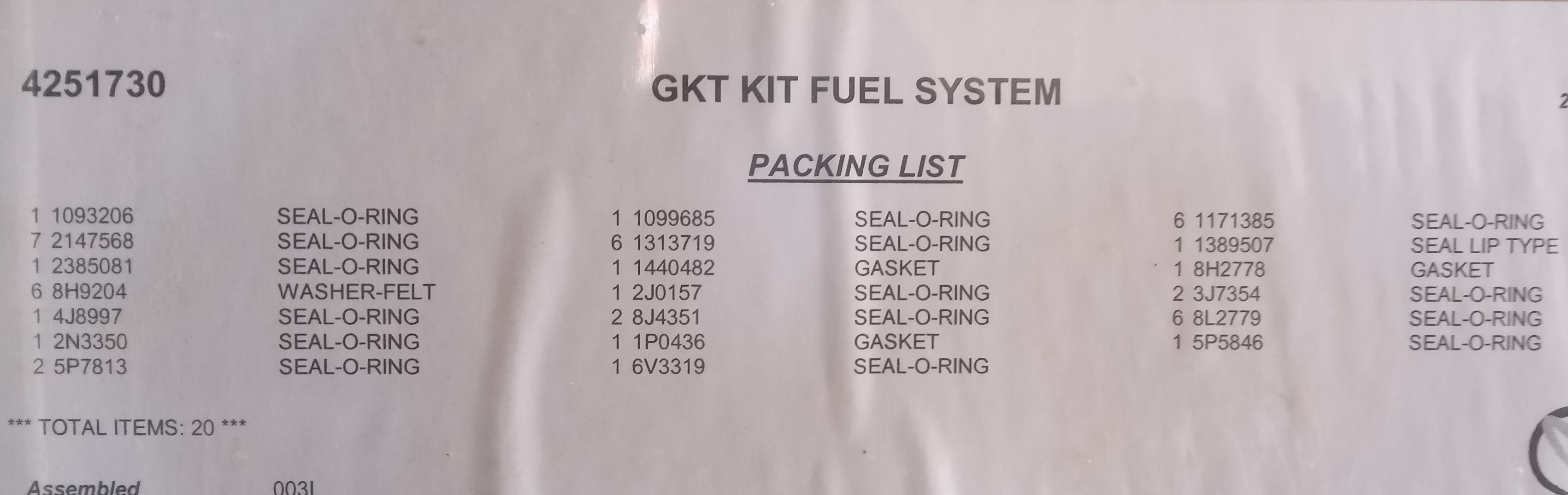 KIT JOINT POMPE INJECTION 3406 D8R 7XM